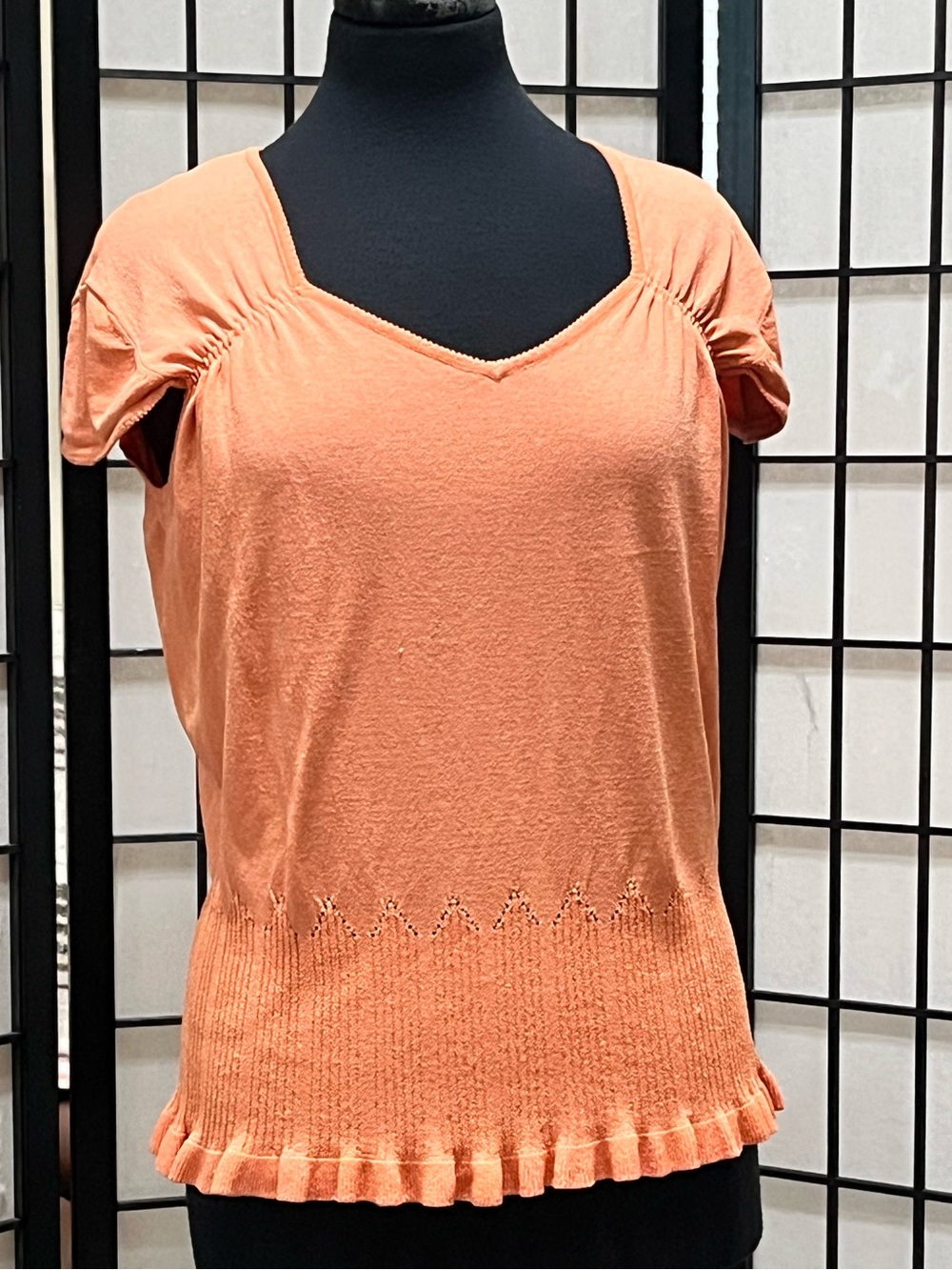 WORTHINGTON Women's RETRO STYLE Peach Short-Sleeve Knit Top SIZE XL